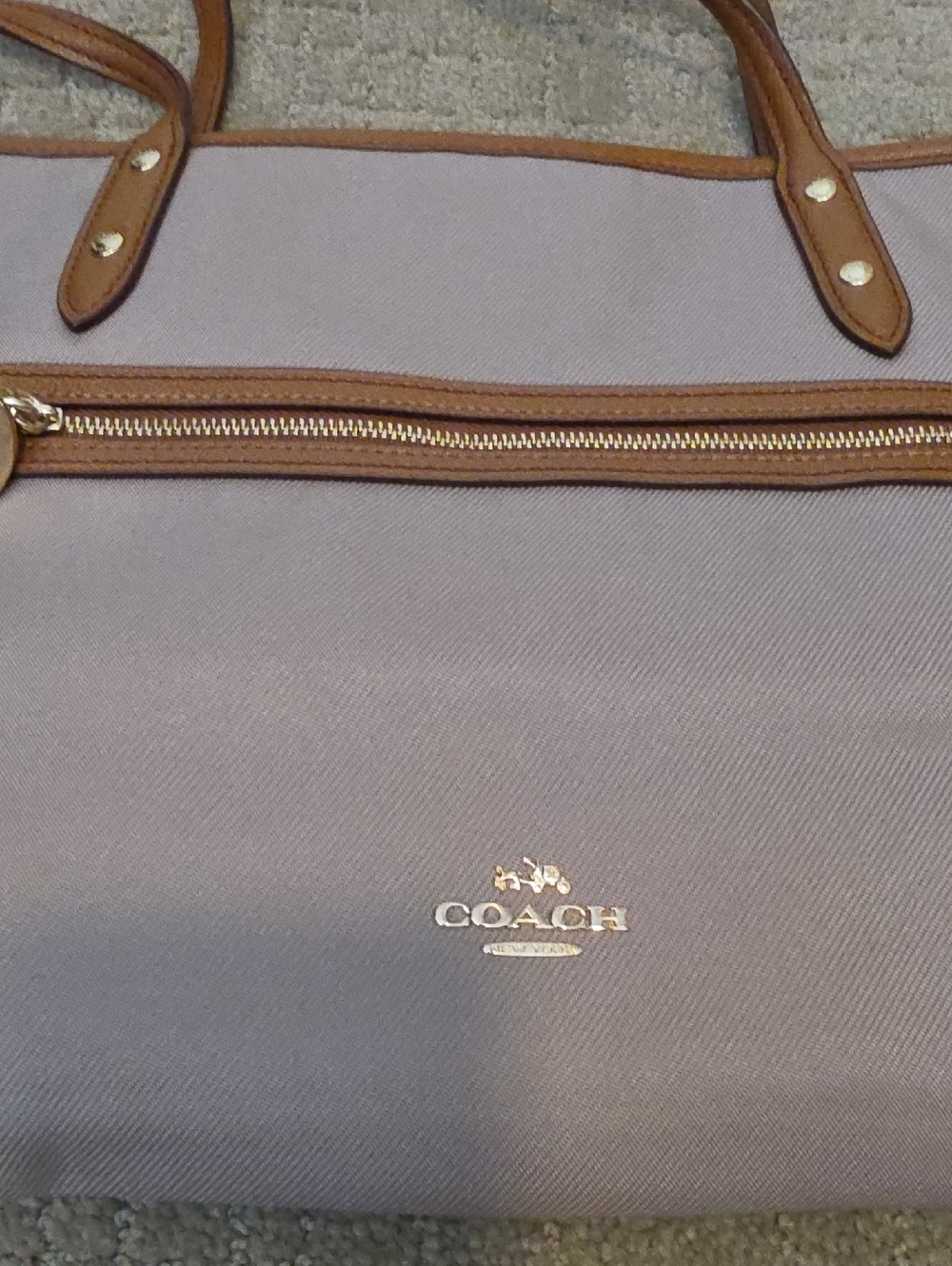 COACH Taupe Tote Bag with Brown Leather Trim - Picture 3 of 5
